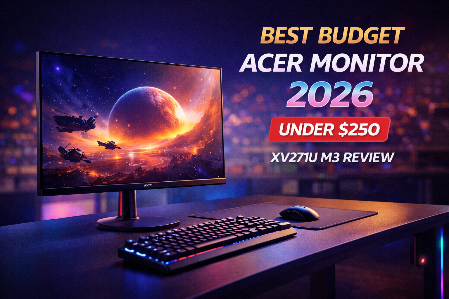 generate me a thumbnail on Best Budget Acer Gaming Monitor 2026: XV271U M3 Review